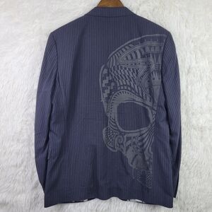 Jack & Jones Mens 38R Black Scot‎ Stripe Skull Cotton Blazer Rock Modern Edgy